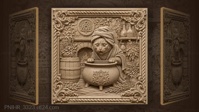 Cat witch brewing herbal potion 3d STL model