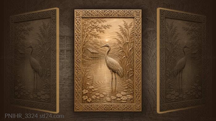 Crane by the misty water 3d STL model