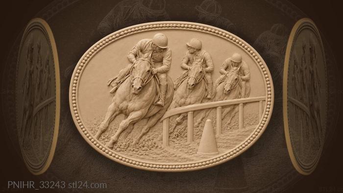 Racing horses charge around the marker bend 3d STL model