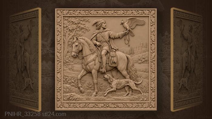 Falconer with falcon and hunting hound 3d STL model
