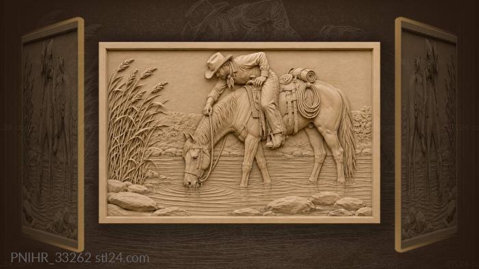Rider watering horse by river 3d STL model