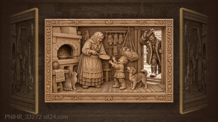 Grandmother feeding boy with pancake 3d STL model