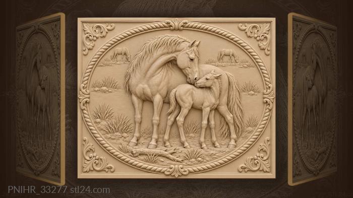 Mother and foal peaceful pasture scene 3d STL model