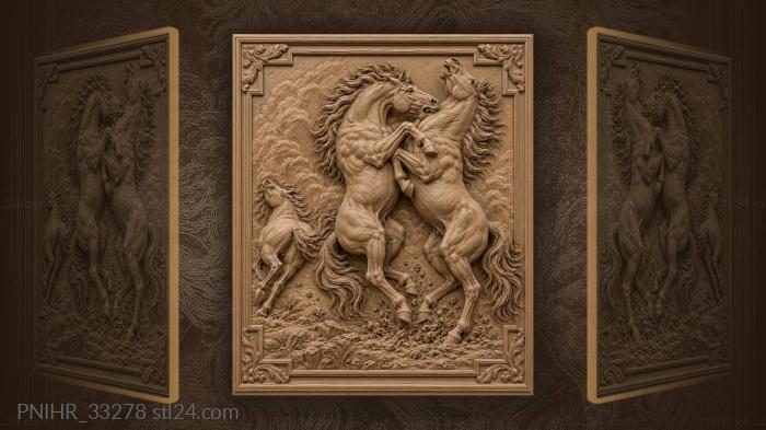 Wild horses fierce battle energy 3d STL model