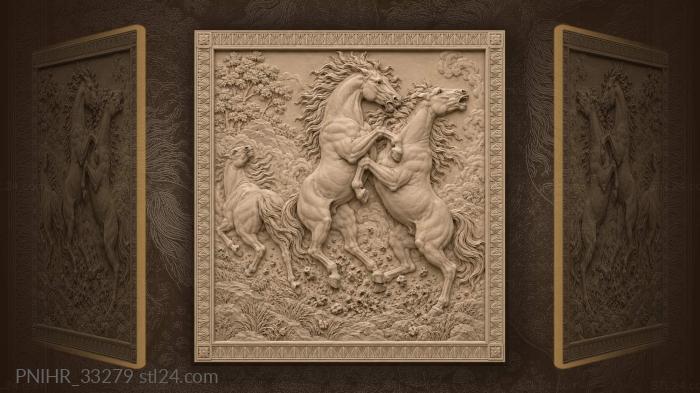 Wild stallions fierce battle for dominance 3d STL model