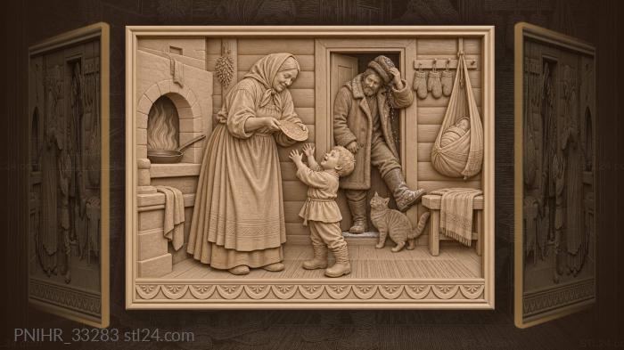 Grandmother feeding grandson a pancake 3d STL model