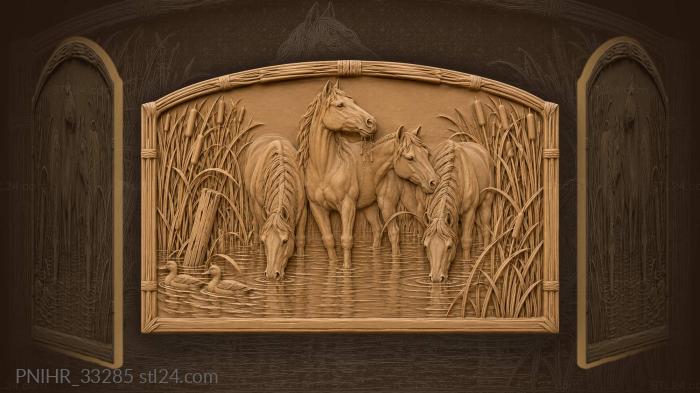 Horses crowd evening watering place 3d STL model