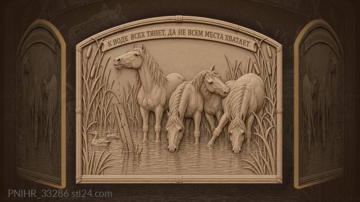 Horses drink water among reeds 3d STL model