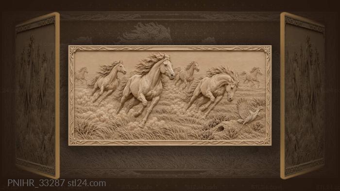 Wild horses running across steppe 3d STL model