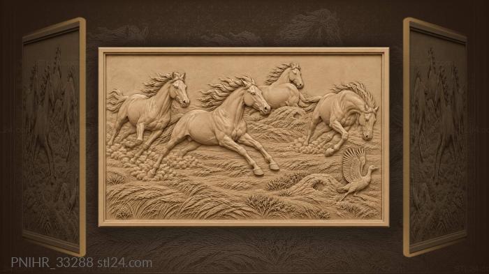 Wild horses running free steppe 3d STL model