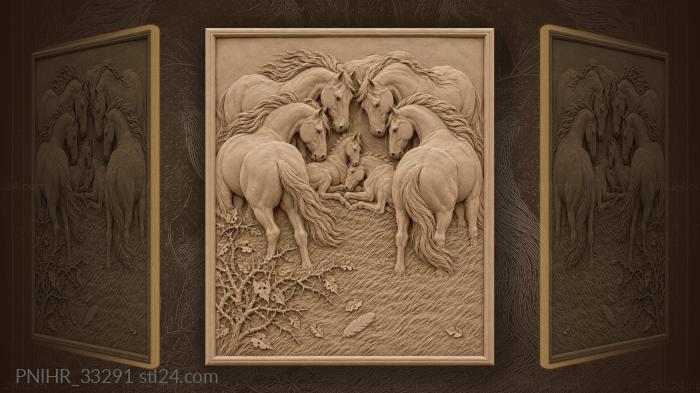 Wild horses in protective circle 3d STL model