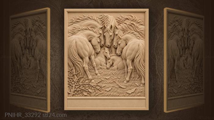 Wild horses circle protecting foals 3d STL model