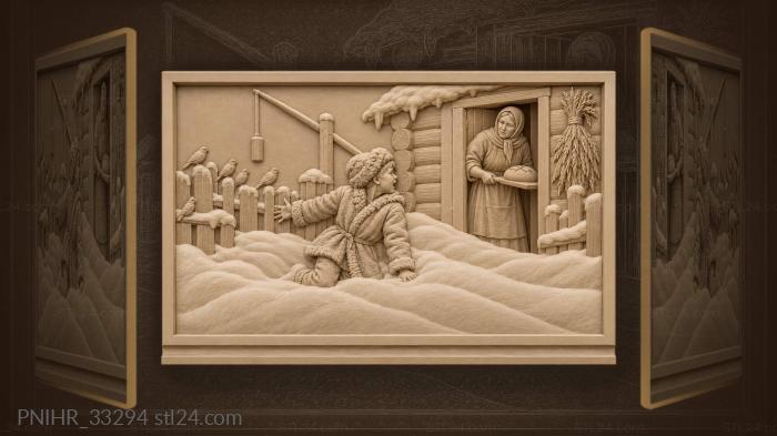 Winter village boy calling mother 3d STL model