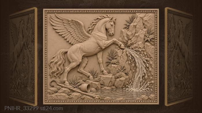 Winged horse striking rock spring 3d STL model