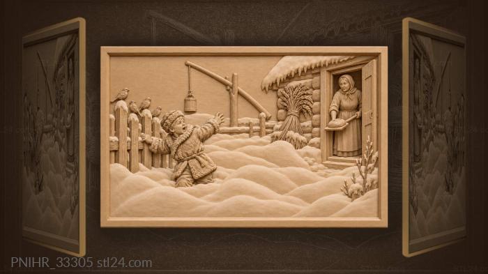 Winter village boy calls to mother 3d STL model