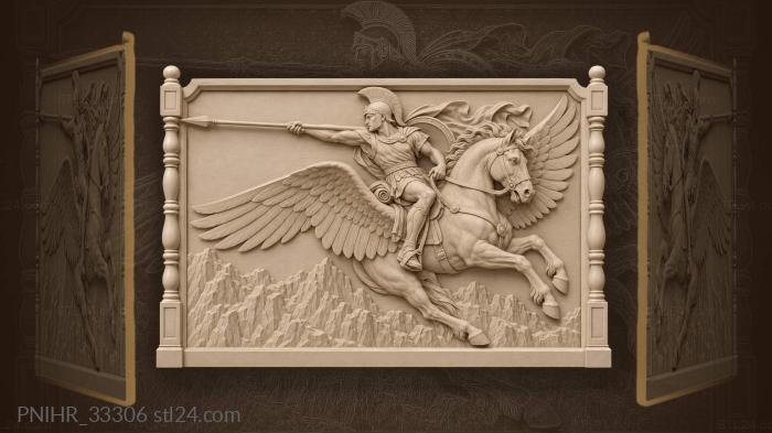 Winged horse carries valiant knight over crags 3d STL model