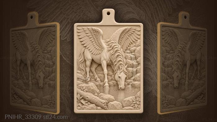Winged horse drinks from mountain spring 3d STL model
