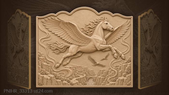 Winged horse glides above canyon road 3d STL model