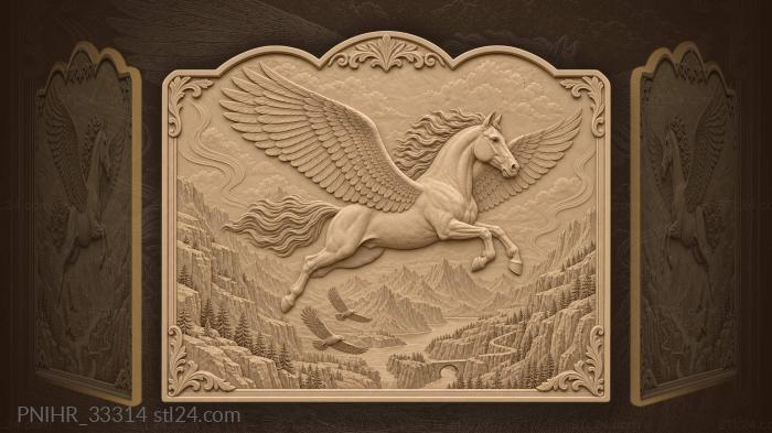 Eagles circle beneath soaring winged horse 3d STL model