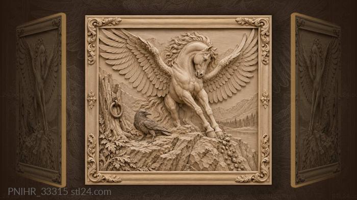 Winged horse landing on rocky crag 3d STL model