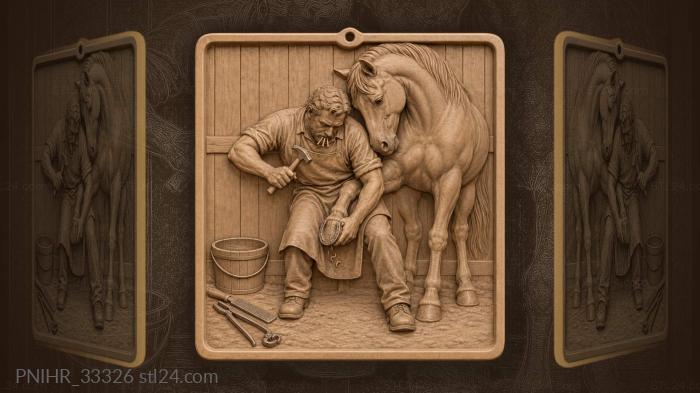 Farrier shoeing horse with tools 3d STL model