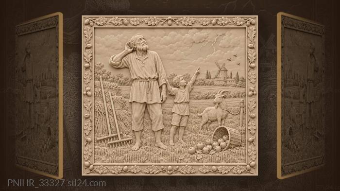 Old man grandson autumn thunderstorm field 3d STL model