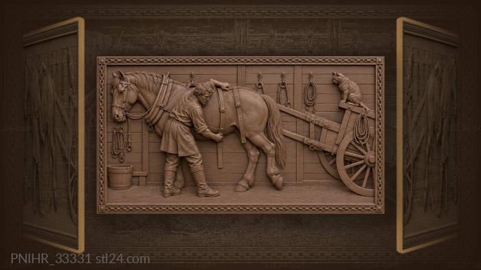 Horse harnessing with watchful cat 3d STL model