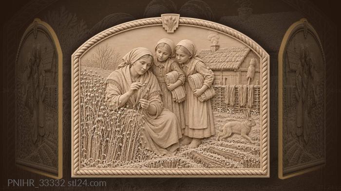 Woman shows girls flax covered in frost 3d STL model