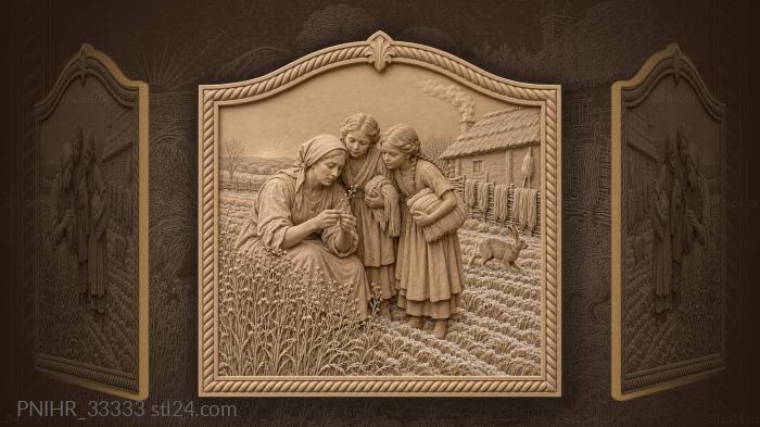 Girls carry flax from frosty field 3d STL model