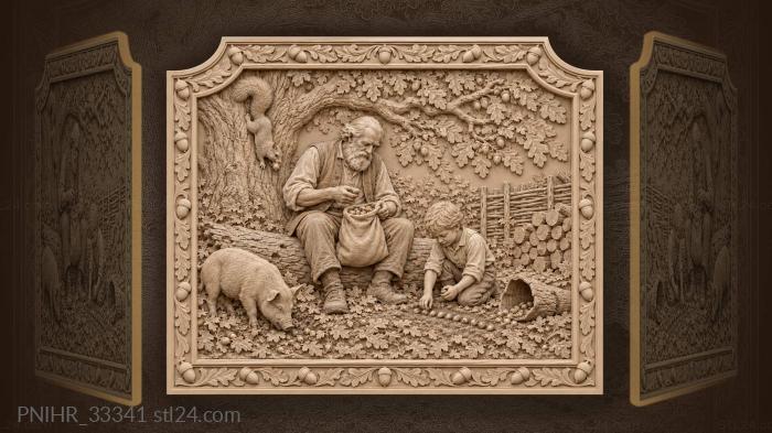 Grandson plants acorns as squirrel watches 3d STL model