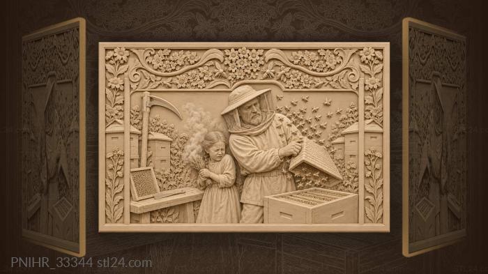 Beekeeper and girl with honeybees 3d STL model