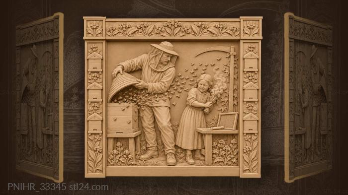 Beekeeper and daughter among the hives 3d STL model