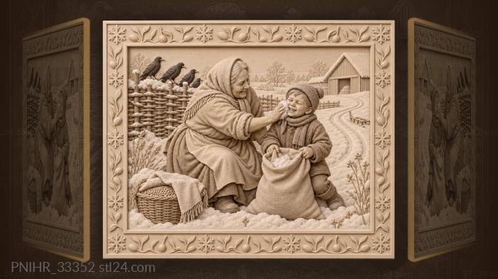 Grandmother and grandson winter blessing 3d STL model