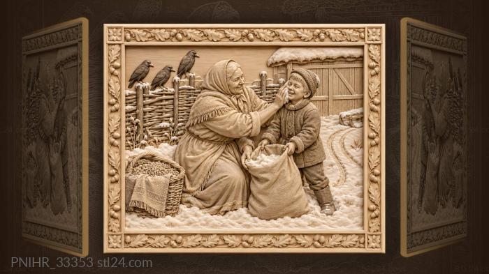 Grandmother and grandson gathering epiphany snow 3d STL model