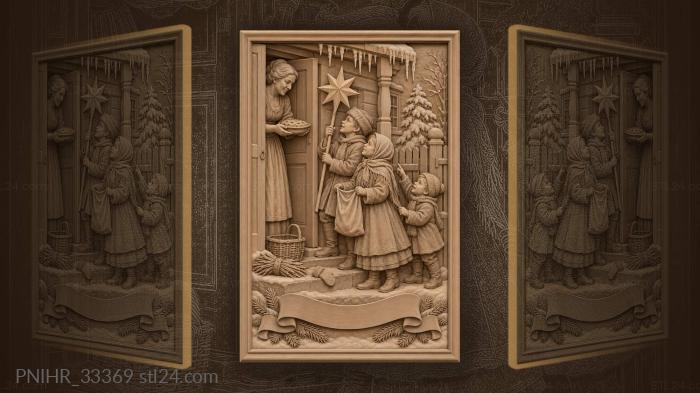 Winter carolers with pie and star 3d STL model
