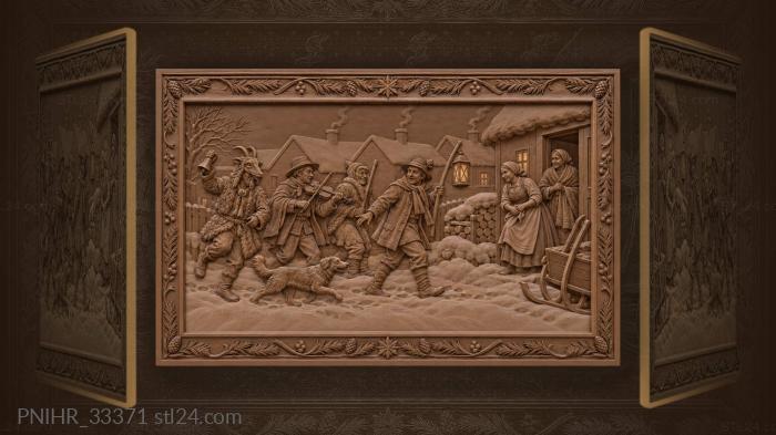 Winter mummer’s procession snowy village street 3d STL model