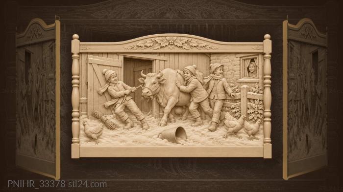 Carolers haul a stubborn cow through snow 3d STL model