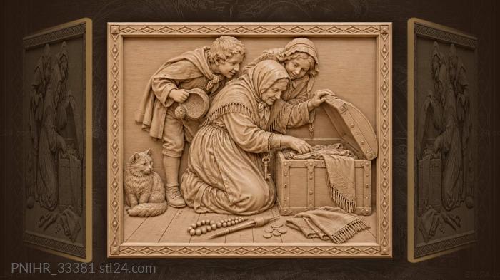 Old woman carollers treasure chest scene 3d STL model