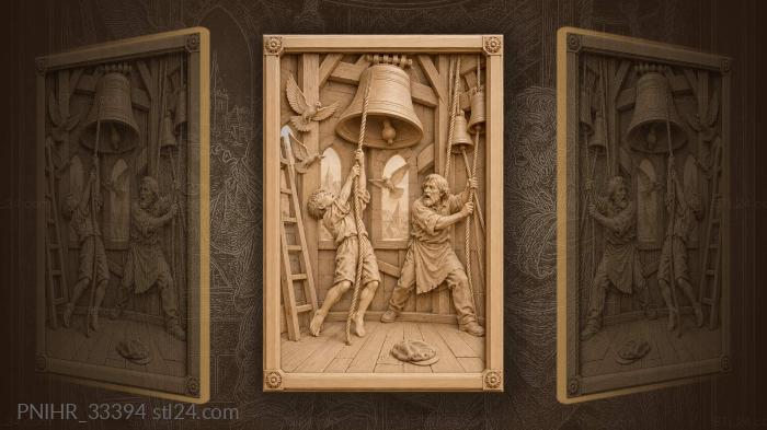Boy swings bell beside old ringer 3d STL model