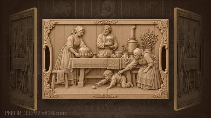 Villagers carry food to feast table 3d STL model