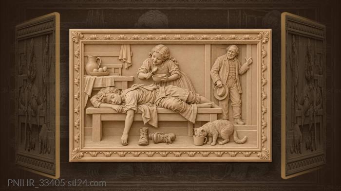 Easter morning sleepyhead family scene 3d STL model