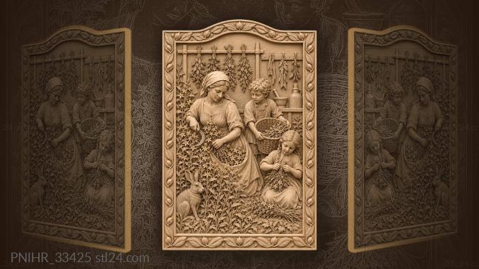 Herb gatherers summer day harvest 3d STL model