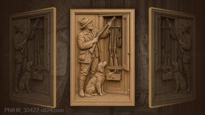 Hunter lifts shotgun from gun cabinet 3d STL model