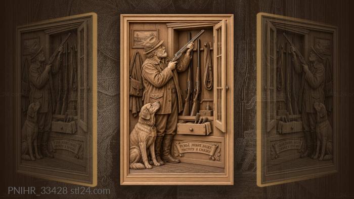Dog waits as hunter checks shotgun 3d STL model