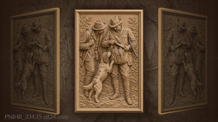 Hunter with game birds and dog 3d STL model