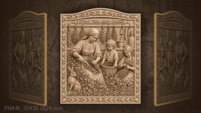 Herbal harvest children gather plants 3d STL model