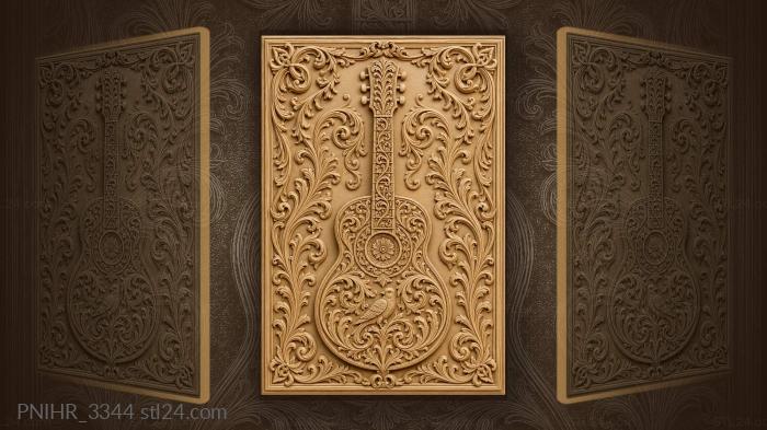 Floral guitar with songbird detail 3d STL model