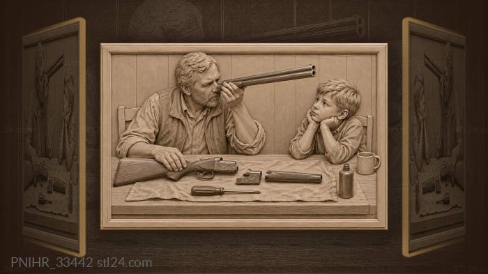Boy watching shotgun barrels inspected 3d STL model
