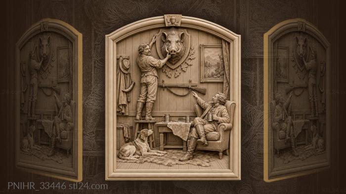 Mounting boar trophy in hall 3d STL model