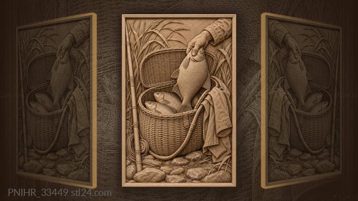 Hand lifting a bream from the basket 3d STL model